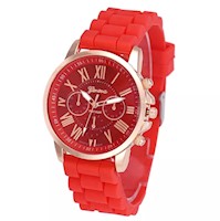 Reloj Mujer Silicona Analógico Geneva Romano Color Rojo